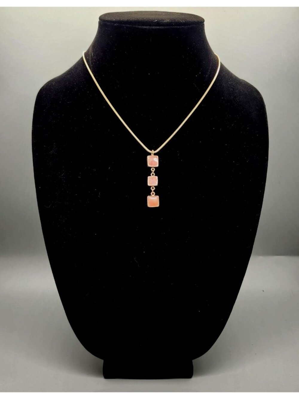 Gold-Tone Necklace With Pink Square Pendant And Adjustable Chain